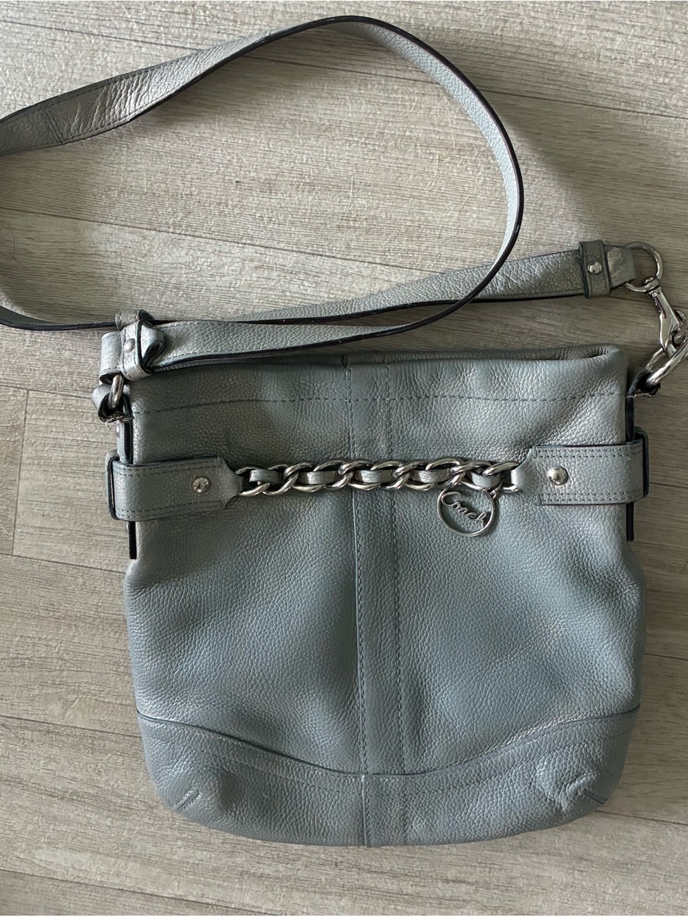 CoachLeather Chain-Accent Crossbody Bag in Light Gray